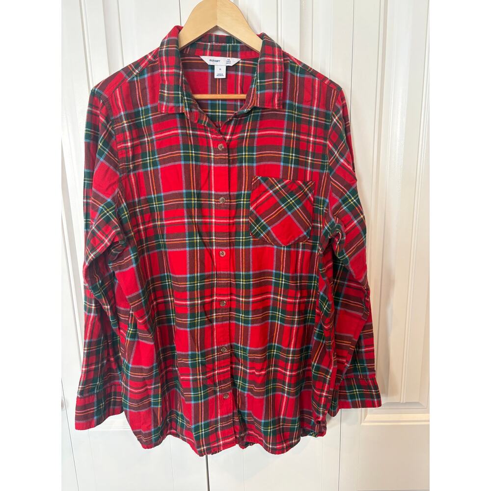 Old Navy The Tunic Red And Green Flannel Shirt Size XL